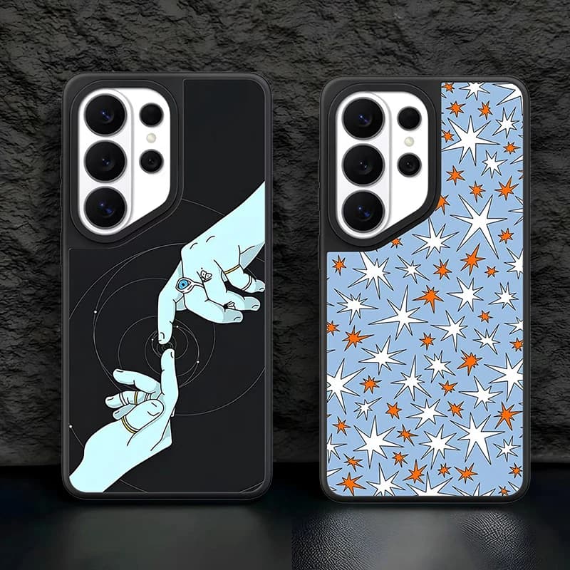 Fingers Connected Pattern Mirror Surface Magnetic Phone Cover for Samsung Galaxy S23 S24 S25 S26 Ultra S26+ Plus Case