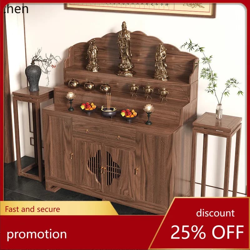 CZ Tibetan Style Three-Layer Offering Table Incense Case Home Buddha Hall Solid Wood Buddha Altar Modern Simple Buddha Table