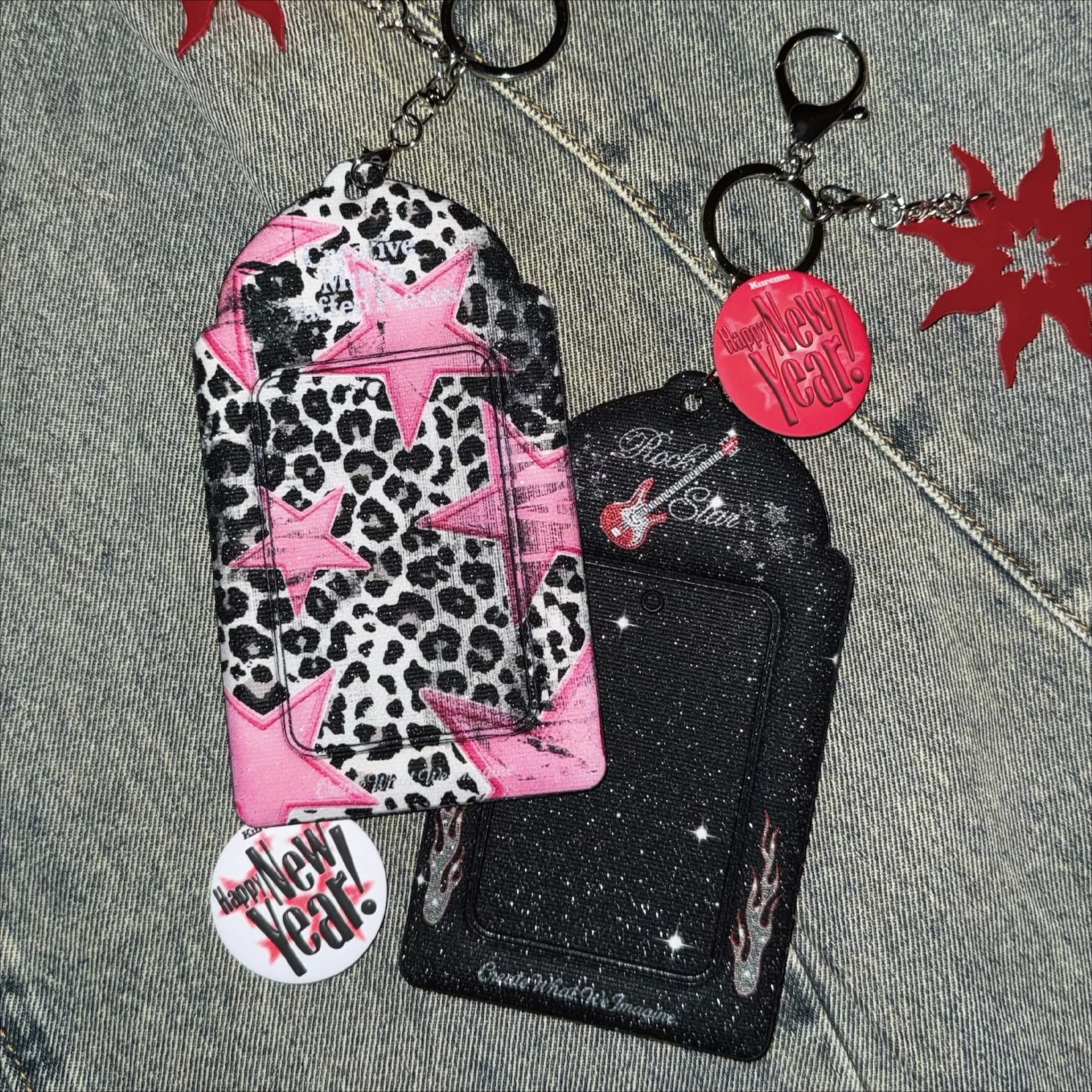 Retro Y2K Star PVC Photo Frame, Vintage Leopard Print Design Keychain Card Sleeve, Protector Case for 52x82mm Kpop Photocard