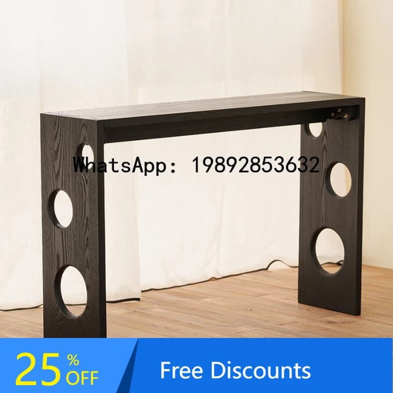XL Wabi-Sabi Style Solid Wood Entryway Table Vintage Black Ultra-Narrow Entryway Console
