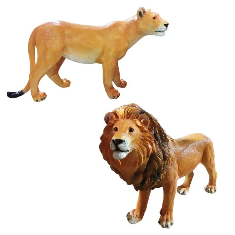 Large lions, animal sculptures, and lighting of parks, squares, and garden landscapes