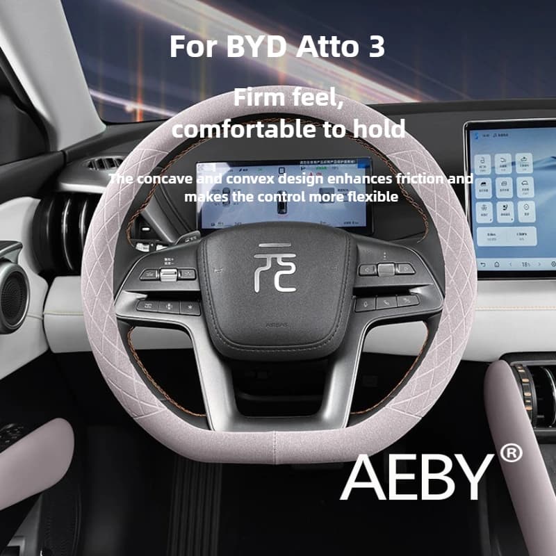 AEBY For BYD Atto 3 Smart Driving Edition 2022-2025 Suede Steering Wheel CoverAnti-Slip Microfiber Leather,Car Accessories