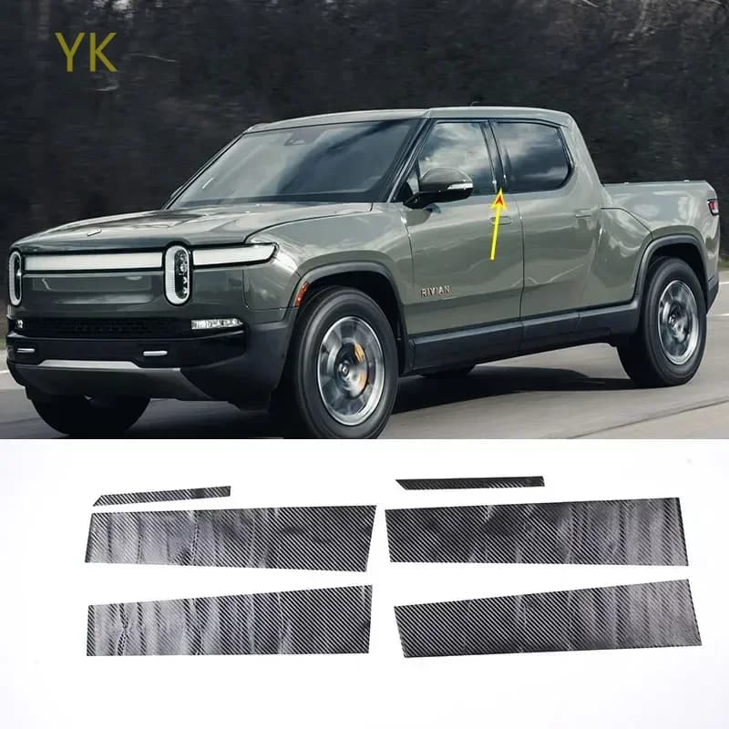 For RIVIAN R1T(pickup)2022-2025 PVC Carbon Fiber Car Door Window Center B Pillar Post Trim Cover Sticker Car Accessories
