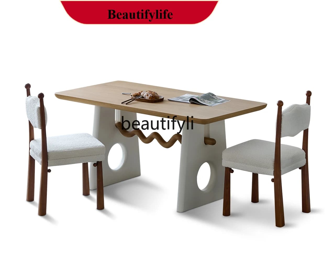 z183 French cream style log dining table and chair combination ash wood household small apartment dining table