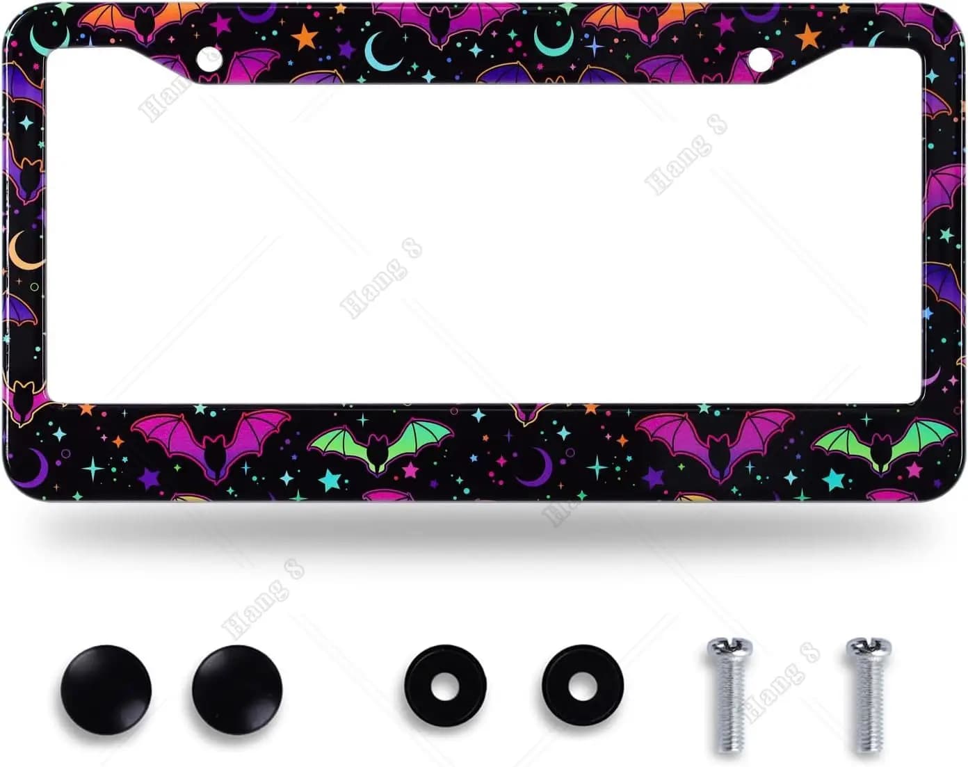 Bat Hippie License Plate Frame Bats Goth Gothic Plate Holder Stainless Steel Rust-Proof Auto Parts Colorful License Plate Cover