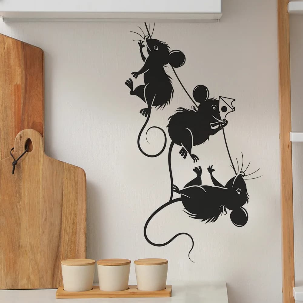 Cartoon Stealing Cheese Mouse Wall Sticker For Kitchen Background Decoration Mural Restaurant Cabinet Decor Self-adhesive Decals