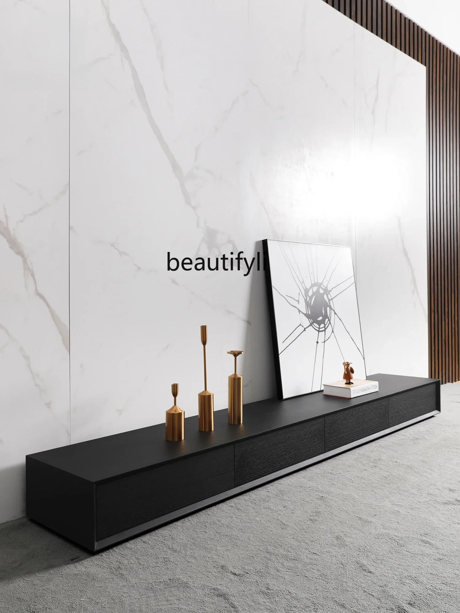 Simple Modern TV Cabinet and Tea Table Combination Living Room Small Apartment Modern Light Luxury Laser TV Floor Cabinet