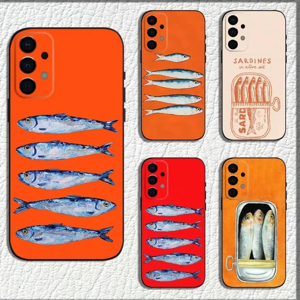 S-Sardines Art Phone Case For Samsung Galaxy A12,13,A30,31,32,20,A22,A40,41,52,A71,73,Note20 Soft Black Shell