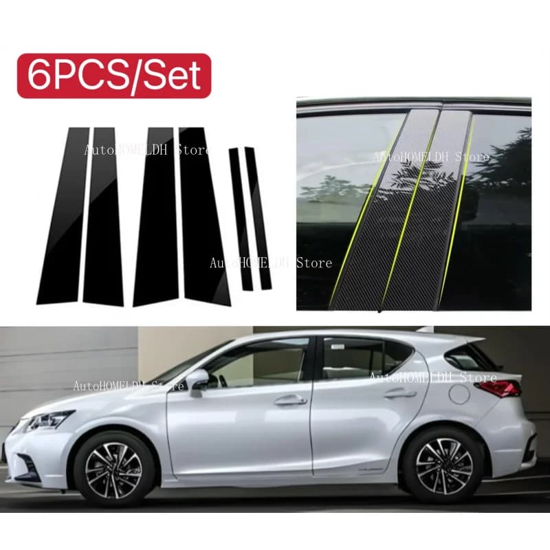 6pcs Gloss Black Pillar Posts Fit For Lexus CT200h CT 200 200h 2011-2020 Window Decor Side Mouliding Trim Cover Silver Carbon