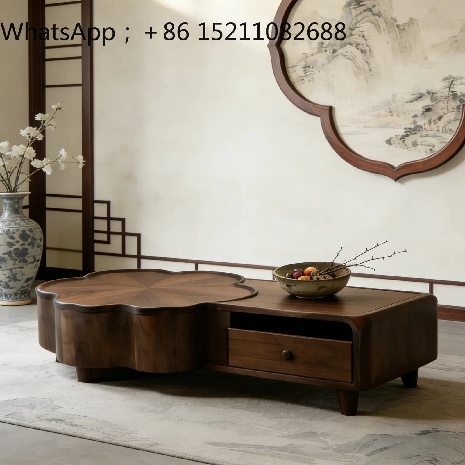SCY pattern special-shaped solid wood coffee table living room retro style square zen round simple storage coffee table