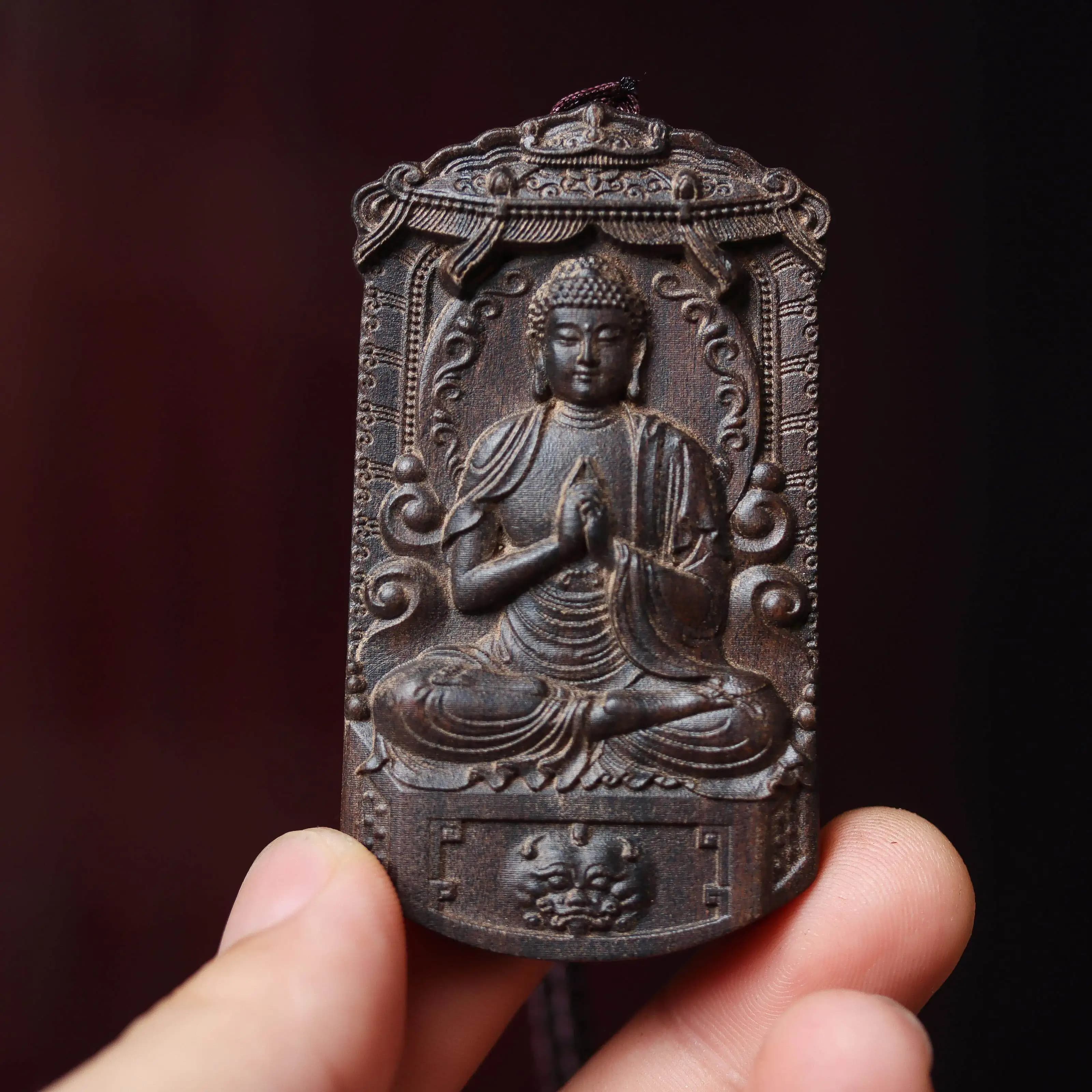 Cz agarwood carved transfer card bodhisattva buddha statue eight great guardian saints guanyin pendant