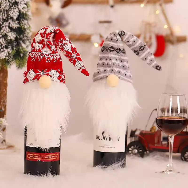 Knitted Christmas Wine Bottle Cover Faceless Elderly Doll Wine Bottle Sleeve Christmas Holiday Table Restaurant Decoration