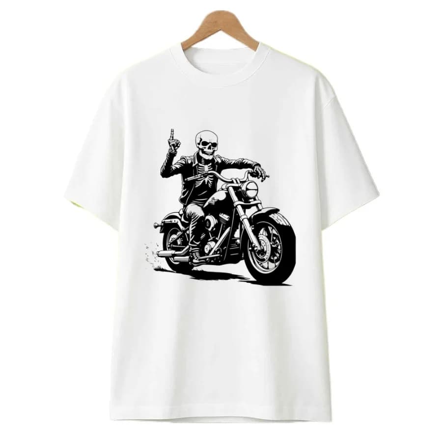 Skull Rider Motorcycle with Mexican Calavera Skull design-100% cotton summer casual O-neck short sleeve printed men's T-shirt.