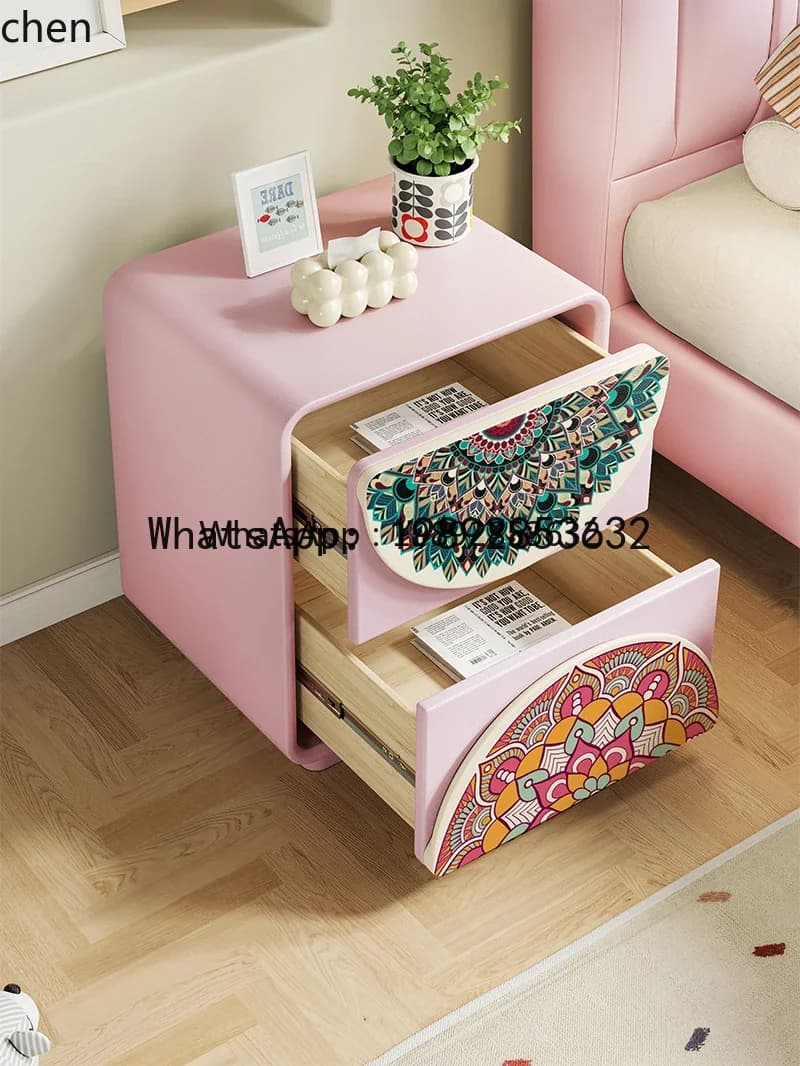 W7- Vintage Bedside Table Solid Wood Bedroom Nightstand Cream Style Cabinet living room decoration