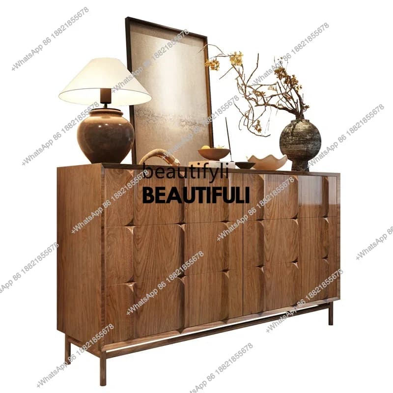 ss8350 Medieval solid wood chest high-end villa living room French retro wabi-sabi wind edge, master bedroom with more bedside c