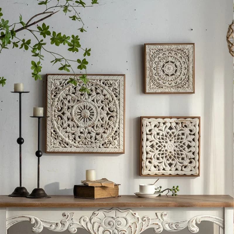 American Vintage Wall Hanging Distressed Carved Barrier Decor for Bnb Hotel Decoration Entryway and Living Room Unique Rustic
