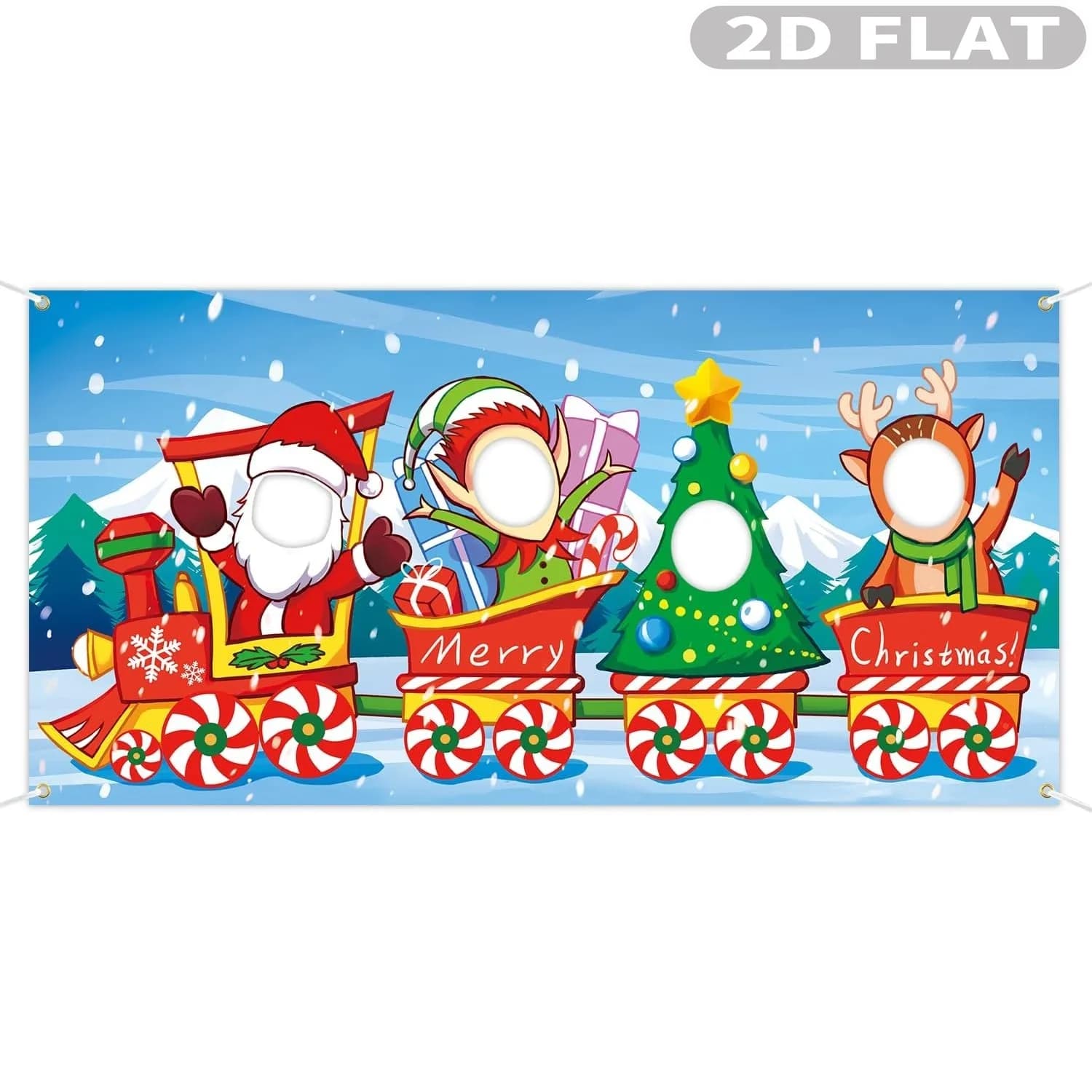 1pc Christmas Face in Hole Banner, 90x180cm Polyester Christmas Train Elves Santa Claus Face Cutout Photo Props, Playful Banner