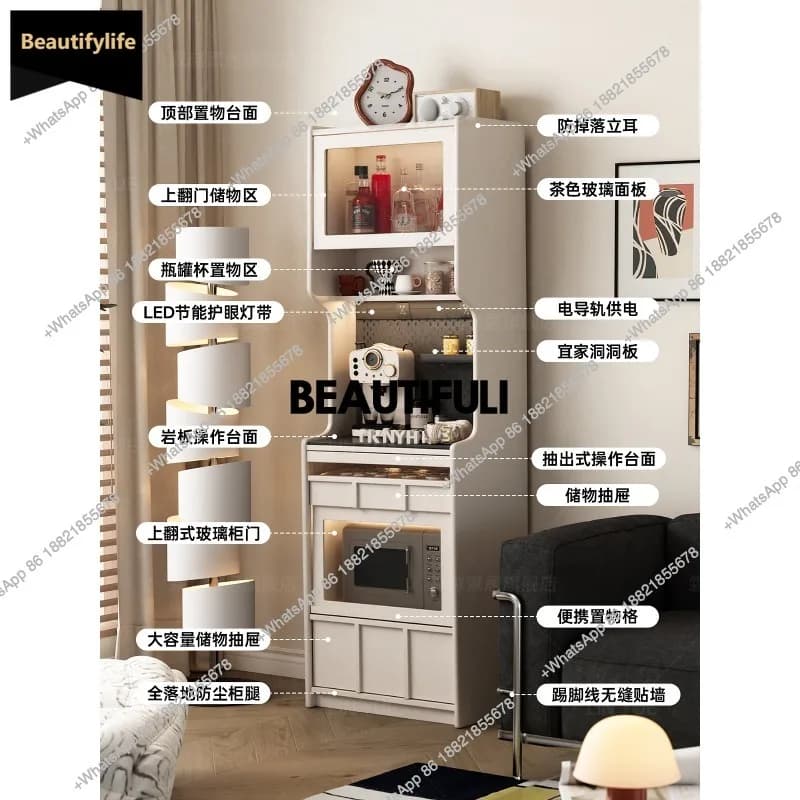 D80 French side cabinet solid wood white narrow size small apartment integrated kitchen living room wall tea cabinet