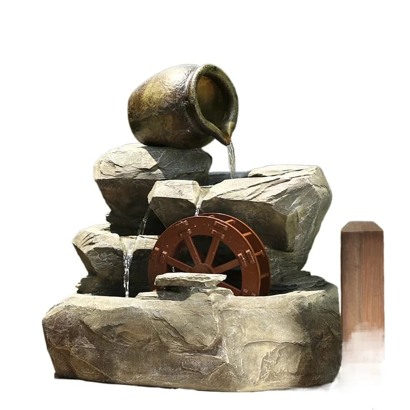 CX ceramic jar artificial hills, flowing water, fountain, and feng shui wheel, creative fish pond floor ornament