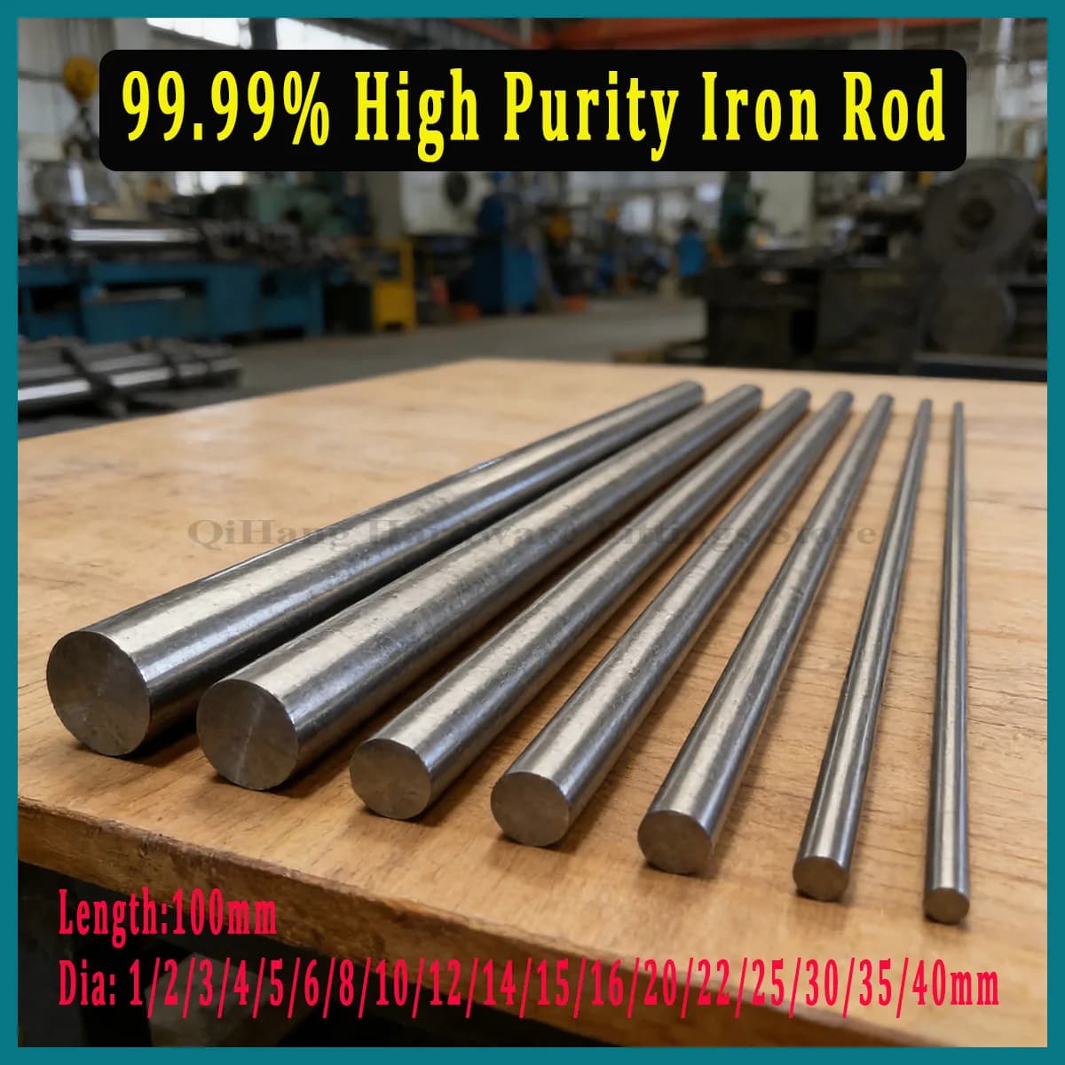 1Pcs 99.99% High Purity Iron Rod, Polished Solid Iron Bar, Diameter 1-40mm*100mm, for Scientific Research, Craft