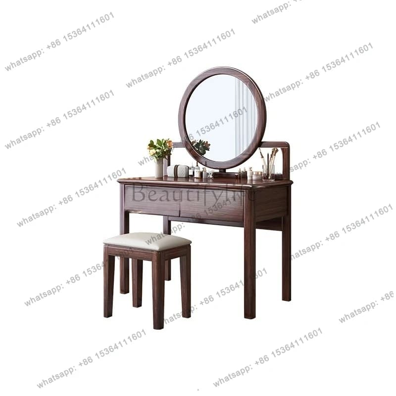 Modern Chinese Home Solid Wood Storage Dresser Bedroom with Mirror Makeup Table