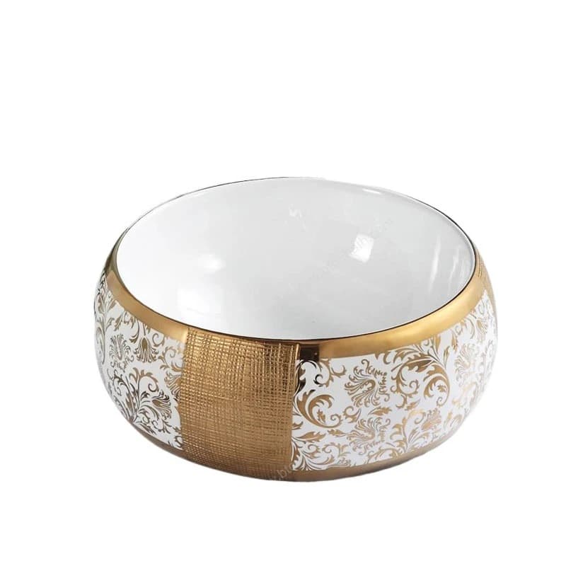 Gold Oval Small Size Ceramic Basin Bathroom Cabinet Wash Basin Container Sink