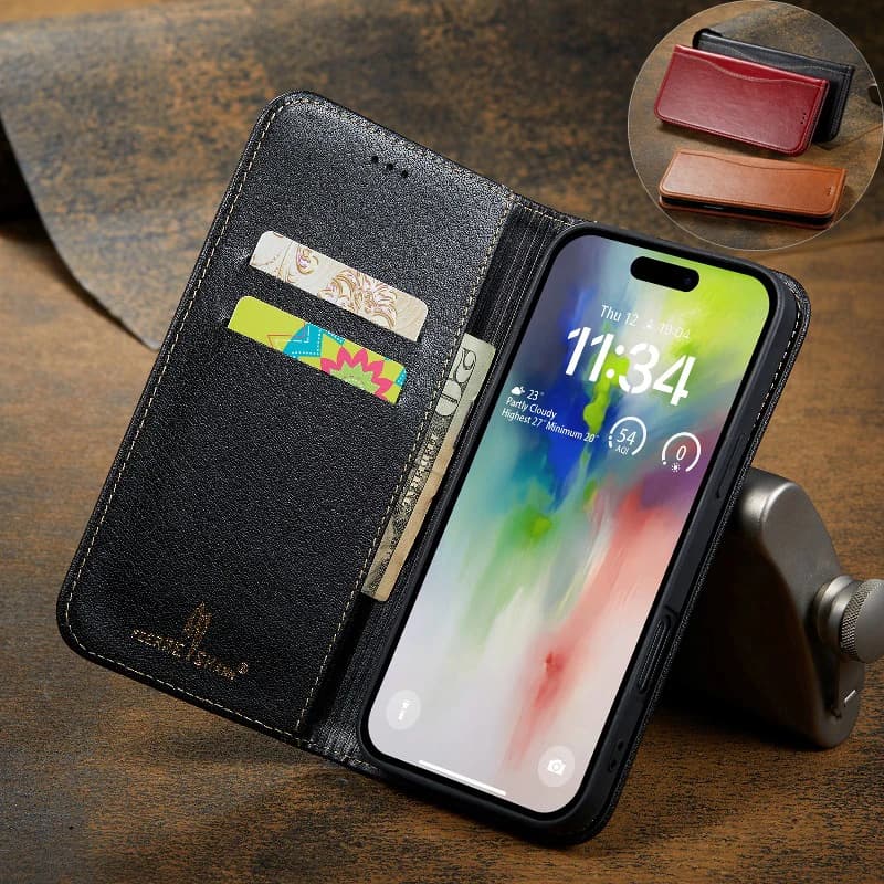 Flip Genuine Leather Phone Cover For iPhone 16 Pro Max 15 Plus 14 13 Mini 12 11 Pro With Wallet Card Slots Protective Case
