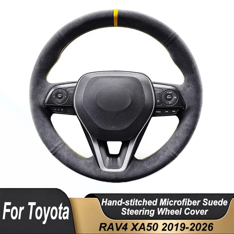 Custom Hand Stitched Black Microfiber Suede Non-slip Car Steering Wheel Cover For Toyota RAV4 XA50 2019-2026 Interior Parts