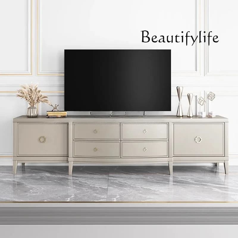 X American Light Luxury Solid Wood TV Cabinet Modern Simple Champagne Coffee Table TV Cabinet Combination Floor Cabinet