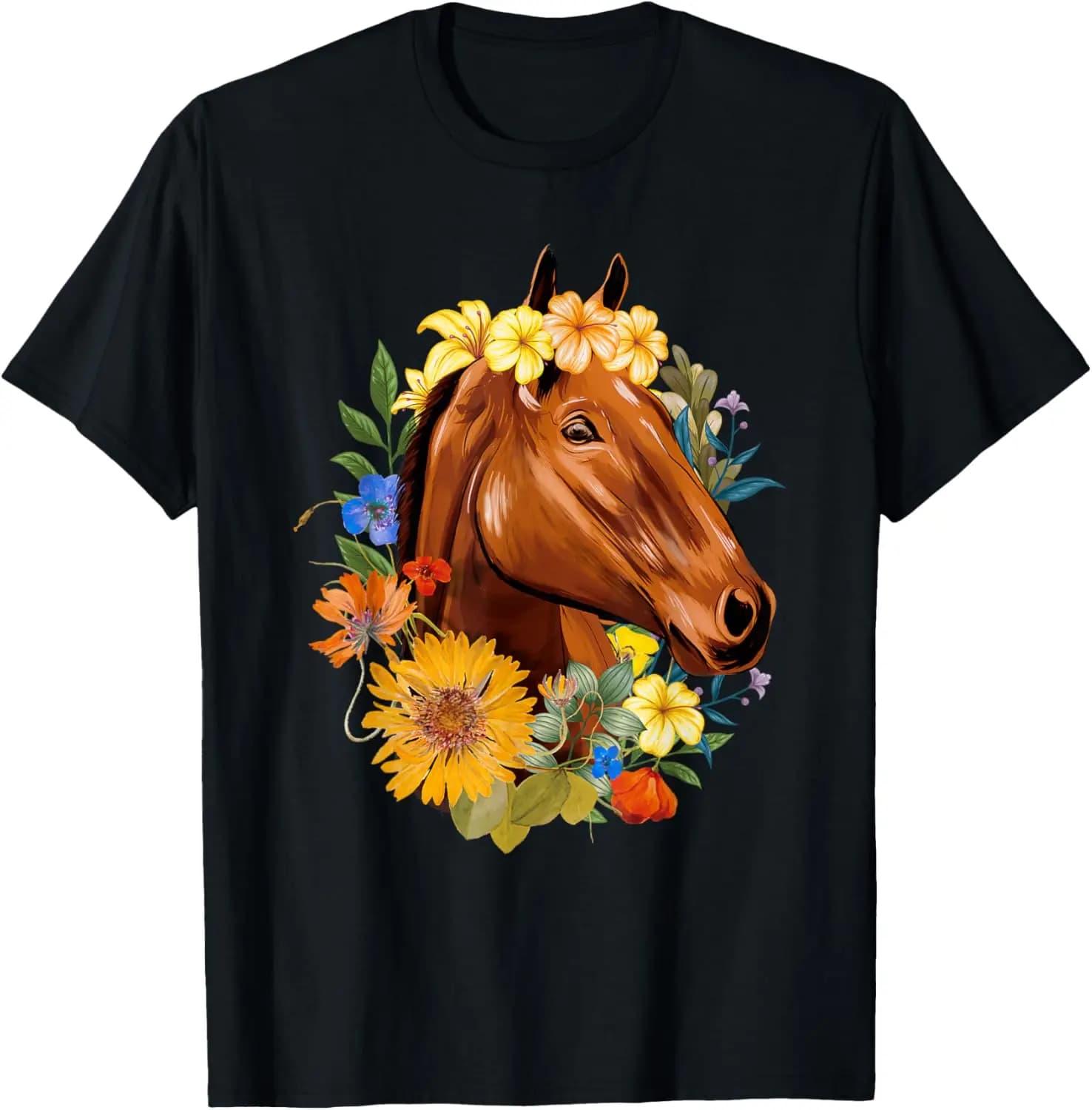 Floral Spring Horses - Animal Horse Rider Equestrian Lover T-Shirt Creative Pattern Crewneck Tops Tee Shirt Short Adult Unisex