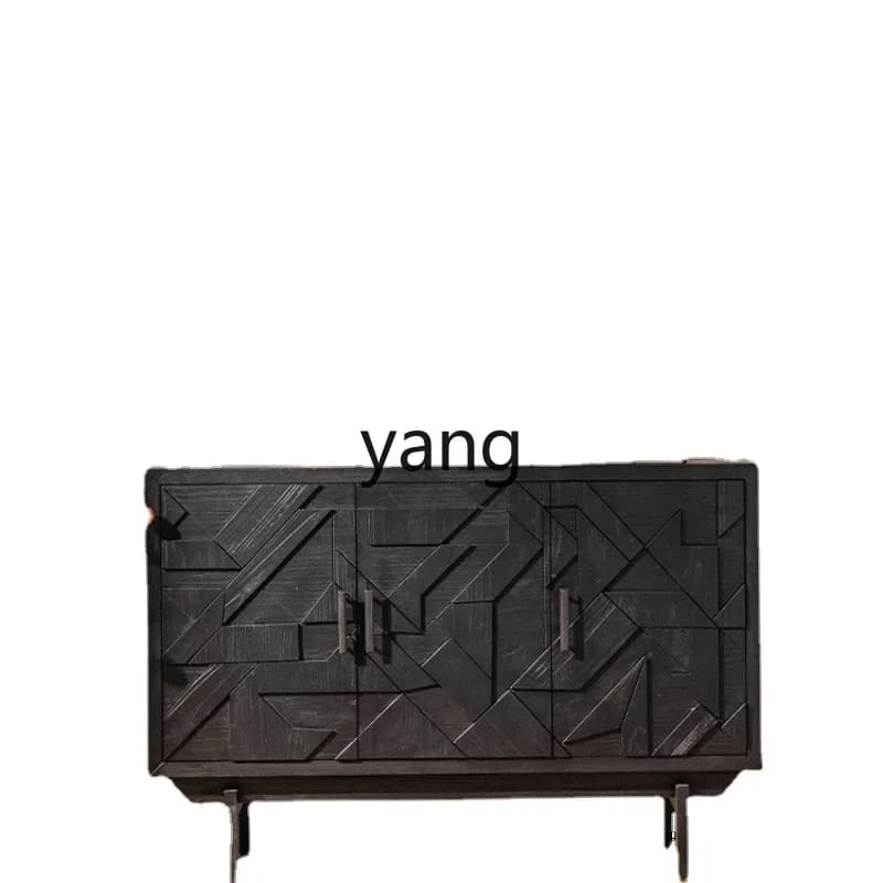 CX Black Solid Wood Porch Living Room Wall Sideboard Cabinet Advanced Sense Three-Dimensional Emblema Storage