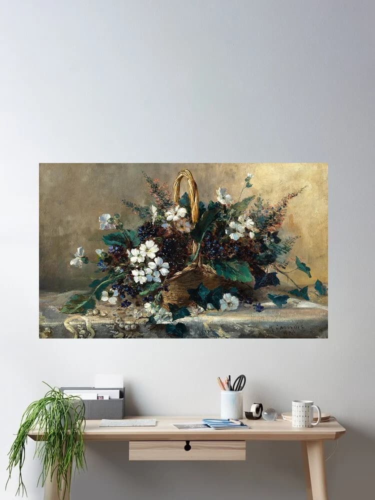 Eugène Henri Cauchois Flechtkorb mit Schneeröschen und Veilchen,Art Picture Print Silk Poster Home Wall Decor