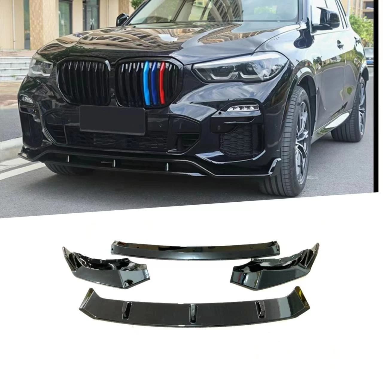 For BMW X5 G05 2020-2023 Black Knight Style Front Lip Splitter Gloss Black Hydro Dipped 4Piece Bumper Spoiler Aggressive Upgrade
