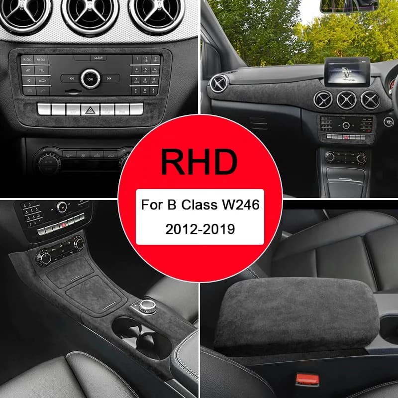 For Mercedes-Benz B Class W246 2012-2019 Italian Suede Overlay Central CD Panel Armrest Cover Dashboard Car Interior Accessories