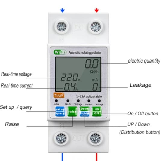 5pcs ty Wireless Connectivity Micro Circuit Breaker 63A Power Metering MCB Overload protection 2P air Switch with Screen Display
