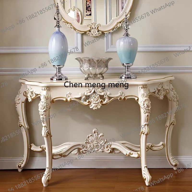 European-style all-solid wood entrance table, corridor aisle  living room entrance table, decorative semicircular strip table
