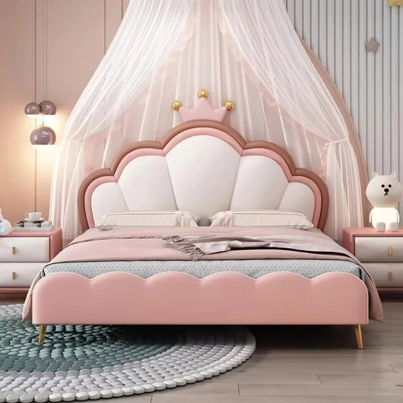 Children's Modern Simple Bed Crown Princess Small Apartment Light Luxury Bed Storage Drawer Girl Camas De Dormitorio Furniture