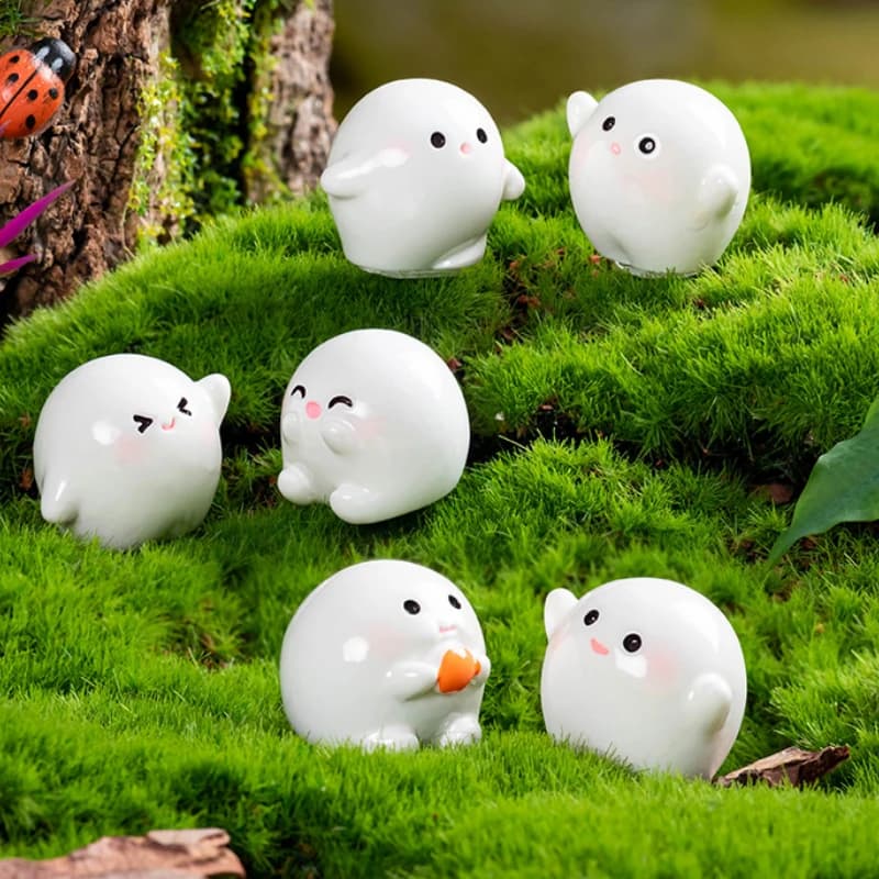 30pcs Funny Cute Round White Elf Resin Animal Ornament Desktop Craft Miniature Home Decoration Car Garden Decor Accessories