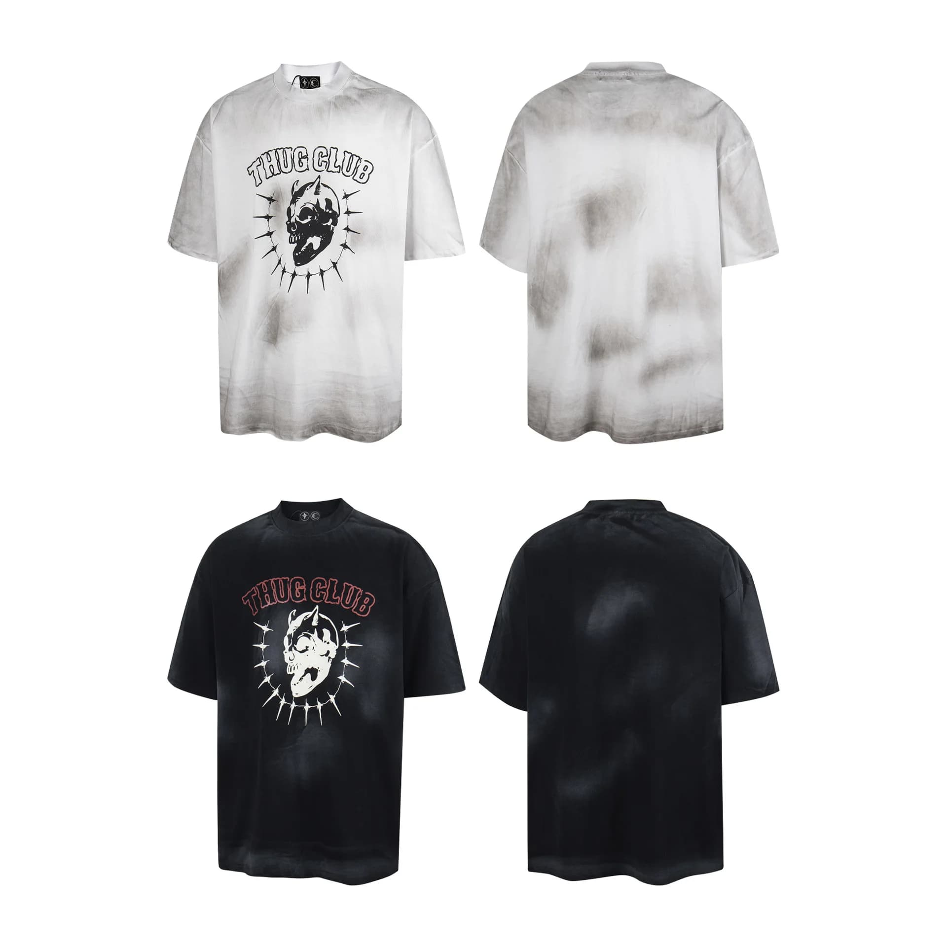 Thug Club Stained Retro Rustic Printed Loose Fit Casual Men's and Women's Short Sleeve T-Shirt for Couples