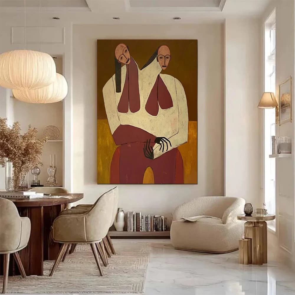 Handmade Large Abstract Oil Painting on Canvas Elegant Lady Wall Art Mural for Home Living Room Decorative Thick Image