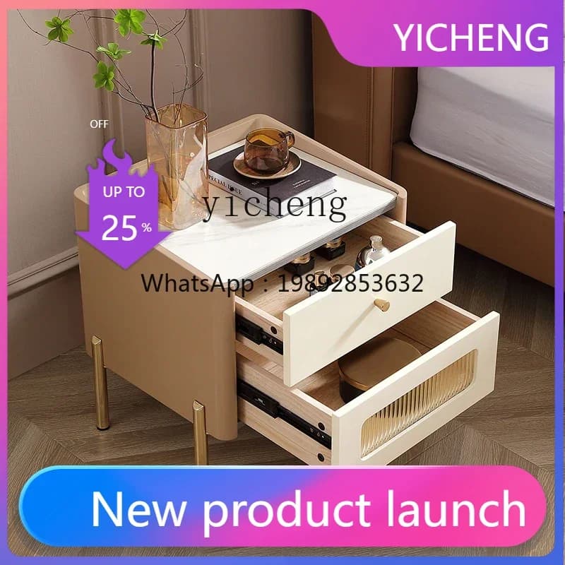 LYY   cream wind light luxury rock slab bedside table simple modern bedroom simple small storage cabinet