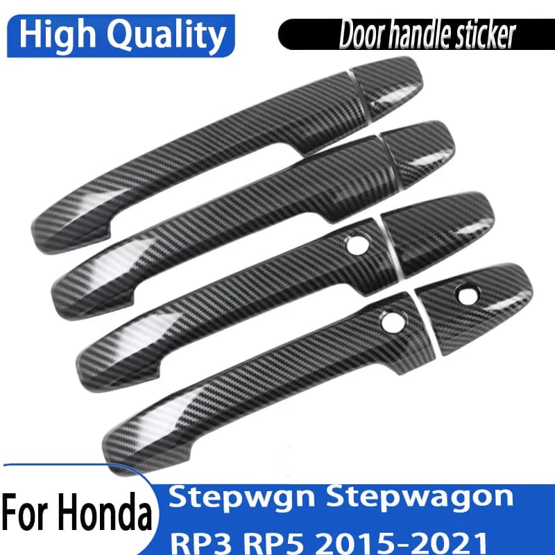 Carbon Fiber Chrome Car Door Handle Cover Trim Sticker Styling Auto Accessories For Honda Stepwgn Stepwagon RP3 RP5 2015-2021