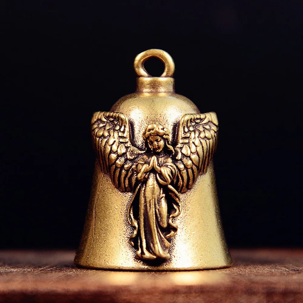 Vintage Brass Bell with Carved Angel Relief Good Luck Bless Guardian Hanging Decor Home Decor Easter Thanksgiving Day Gift