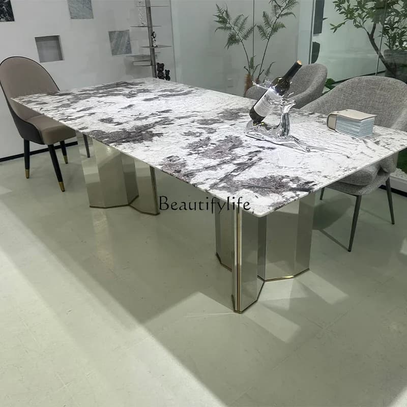 yj57 Imported natural marble dining table rectangular light luxury stone Italian household dining table