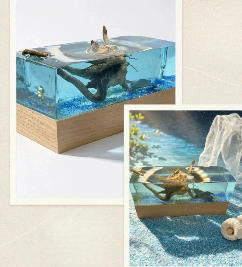 Creative Handmade Underwater Animal Devil Fish Ocean Theme High Transparency Resin Home Desktop Decoration Ornament Gift