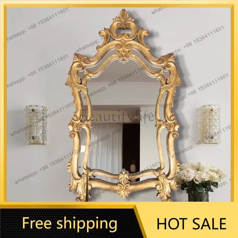 LS French retro carved makeup mirror American light luxury home living room entrance decorative makeup mirror