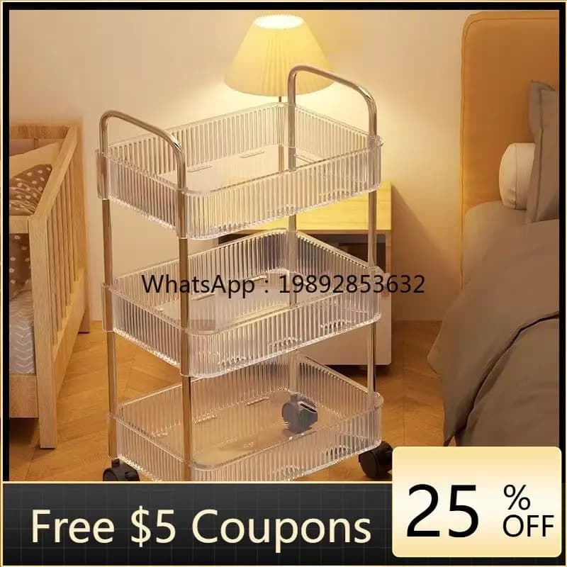 LYY Transparent Acrylic Small Trolley Storage Rack Bathroom Bedside Snack Bedroom Floor Multi-layer Mobile Cosmetic Organizer