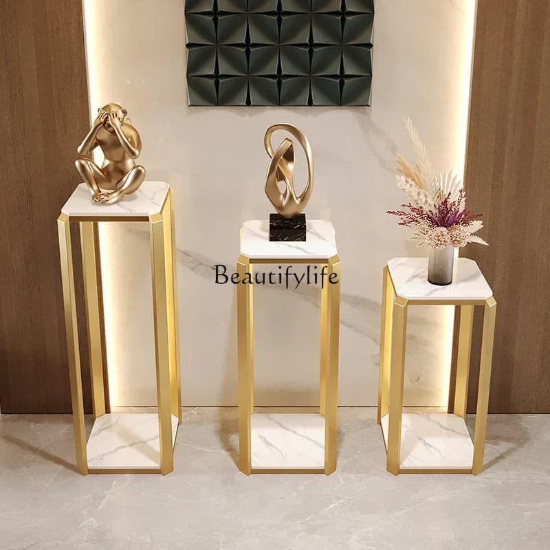 03.Wrought iron flower stand Modern simple living room Floor-to-ceiling flower stand 2025 New light luxury high-end hotel shelf