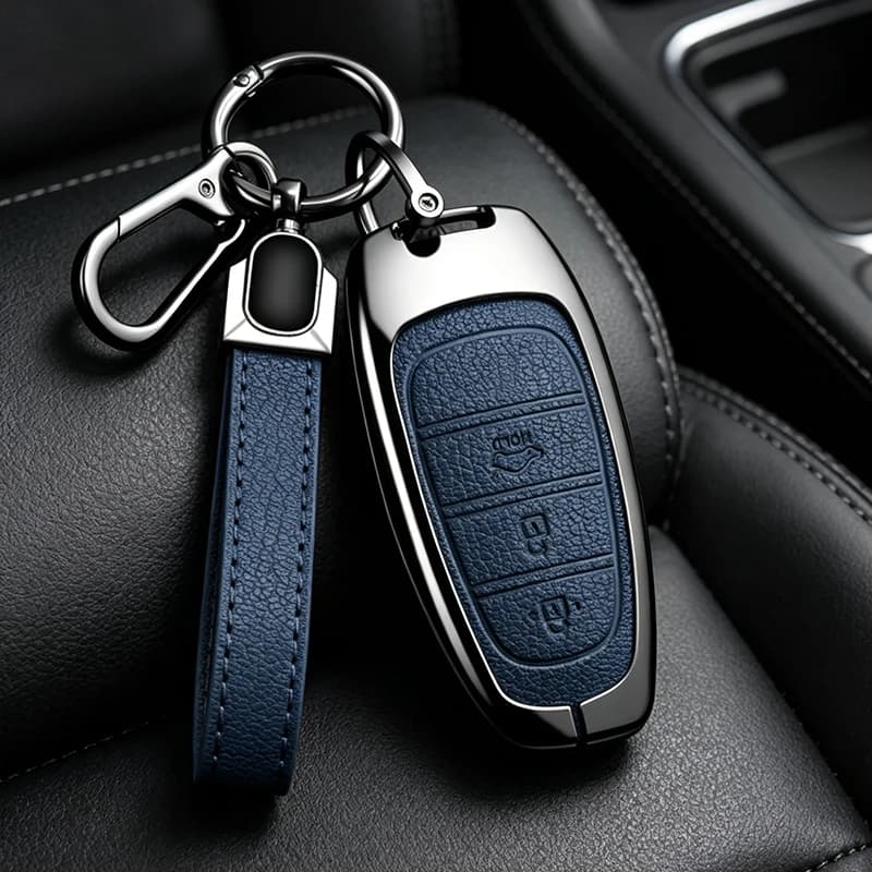 Suitable Car Key Case Cover for Hyundai Solaris Sonata Hybrid NEXO NX4 New Grand Santa Fe Tucson 2021 - 2024 Metal Leather Shell
