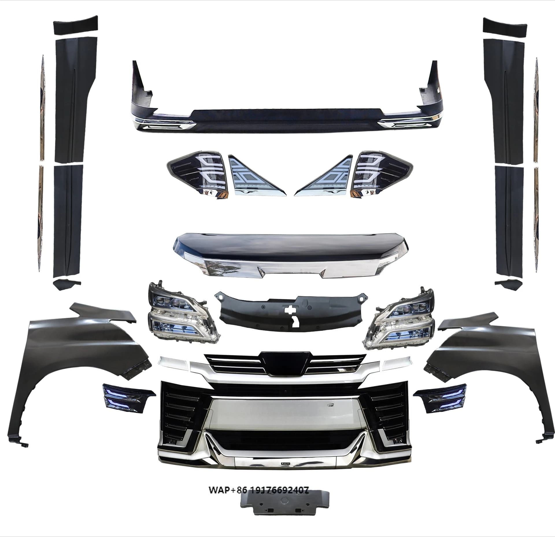 For 2009-2014 for Vellfire Front Bumper Kit Mona Lisa New Model Upgrade & Replacement ABS Material Lower Rear Position